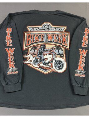 Bike Week Daytona Beach Florida Motorcycle Art Black Long Sleeve Shirt Promo 3XL